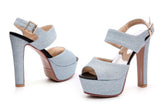 High-heeled block heel platform Thick strap buckle fish bill sandals woman