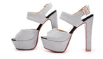 High-heeled block heel platform Thick strap buckle fish bill sandals woman