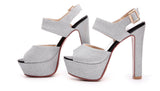 High-heeled block heel platform Thick strap buckle fish bill sandals woman