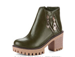 Round toe mid heel, square heel non-slip metal zip side zip Martin boots women