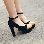 Women's single shoe block heel platform combination fabric shallow mouth fashion generous women's single shoe