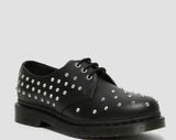 Round toe PU leather casual shoes metal rivets British men's and women's plus size single shoes 38 black