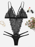 Black sheer lace jumpsuit erotic lingerie