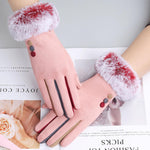 Winter women's single layer warm cashmere full finger buckle cycling gloves women's suede touch screen driving gloves