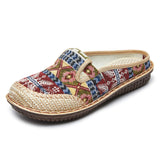 Women's linen straw casual shoes Ethnic style half slippers