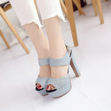 High-heeled block heel platform Thick strap buckle fish bill sandals woman