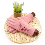 Winter women's single layer warm cashmere full finger buckle cycling gloves women's suede touch screen driving gloves