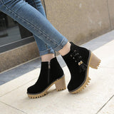 Round toe, chunky heel, mid-heel non-slip side zip straps tassel martin boots women