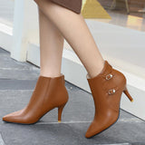 Stylish British style solid color belt buckle back zipper stiletto heel elegant women's boots 34 Yellow