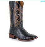 Western denim exotic embroidered leather boots Mid-heeled square-toe men's boots 38 brown