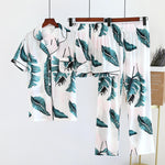 Spring And Summer100%Viscose Pajamas Three-piece Short Sleeve + Shorts + Trousers Soft And Comfortable Homewear