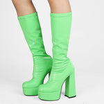 Round-toe chunky high-heeled platform Oversized stretch Sleeve Women's mid-cap boots stretch boots