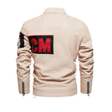 Men's jacket New men's trend motorcycle suit Color-block pu jacket Beige duplex suede leather jacket