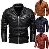 New men's leather jacket Solid color men's PU leather jacket Multi-color optional motorcycle suit plus-down Men's jacket