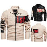 Men's jacket New men's trend motorcycle suit Color-block pu jacket Beige duplex suede leather jacket