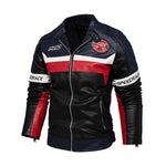 Men's jacket New European and American trend motorcycle suit Color-blocking jacket Plus-size leather jacket for men