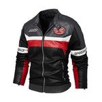 Men's jacket New European and American trend motorcycle suit Color-blocking jacket Plus-size leather jacket for men
