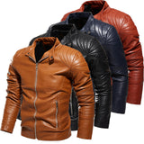 Modern men's jacket leather jacket Solid color men's PU motorcycle suit Stylish plus-layer multi-color optional leather jacket