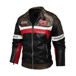 Men's jacket New European and American trend motorcycle suit Color-blocking jacket Plus-size leather jacket for men