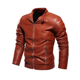 Modern men's jacket leather jacket Solid color men's PU motorcycle suit Stylish plus-layer multi-color optional leather jacket