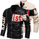 Men's jacket New men's trend motorcycle suit Color-block pu jacket Beige duplex suede leather jacket