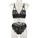 Lace transparent suspender three-point sexy lingerie