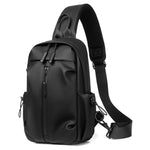 Men's USB port chest bag Large capacity waterproof shoulder bag black