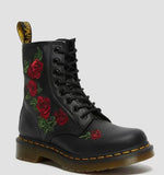 Oversized lace-up casual square heel boots featuring ethnically embroidered Martin boots in