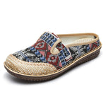 Women's linen straw casual shoes Ethnic style half slippers