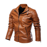 Men's leather biker suit New coat with a simple stand-up collar for men plus a plus-size fleece jacket