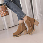 Round toe, chunky heel, mid-heel non-slip side zip straps tassel martin boots women