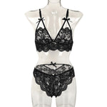 Lace transparent suspender three-point sexy lingerie