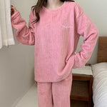 Winter Pyjamas Set Women's Flannel Pajamas Autumn and Warm Coral Bath Velvet Suit Badjas Female Sleepwear Robes OneSize skyblue