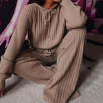 Autumn Winter Knitted Pajama Set Women Hooded Pajama Pants Home Suit for Women Long Sleeve Sleepwear Loose Lounge Wear Ladies XL grey