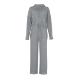 Autumn Winter Knitted Pajama Set Women Hooded Pajama Pants Home Suit for Women Long Sleeve Sleepwear Loose Lounge Wear Ladies XL grey