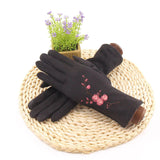 Winter women's single layer warm cashmere full finger buckle cycling gloves women's suede touch screen driving gloves