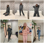 Women Winter Pajamas Set Thick Warm Flannel Homewear Winter Lounge Wear Female Flannel Pajamas Home Pants Warm Home Clothes Suit (65-80)kg o-neckwhite