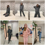 Women Winter Pajamas Set Thick Warm Flannel Homewear Winter Lounge Wear Female Flannel Pajamas Home Pants Warm Home Clothes Suit (65-80)kg o-neckwhite