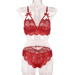 Lace transparent suspender three-point sexy lingerie