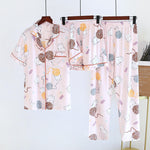 Spring And Summer100%Viscose Pajamas Three-piece Short Sleeve + Shorts + Trousers Soft And Comfortable Homewear