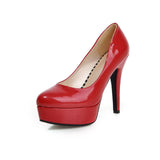 Stylish Korean patent leather platform Round toe solid color stiletto heel commuter elegant women's single shoes 34 red