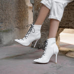 Fashion European and American solid color lace-up stiletto heel sexy women's boots 34 white