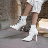 Fashion European and American solid color lace-up stiletto heel sexy women's boots 34 white