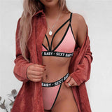 Sexy Women Sports Underwear Set Girl Sexy Bandage Corset Letter Push Bra + Thong Panties Underwear Bikini Backless