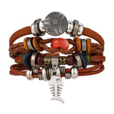 Vintage Brown Wing Moon Leather Bracelets for Men Women Feather Multiple Braided Bracelets Wrap Wristband Jewelry Bangle