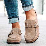 Women Slip On Sandals Summer Retro Casual Comfy Leather Buckle Suede Ladies Flat Shoes Soft Female Flat Slipper Shoes