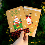 6Sets Scottish Style Buffalo Check Merry Chritmas Red Plaid Winter Gift Greeting Cards with Envelopes Cute Penguin Sloth Pattern
