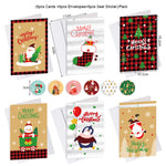 6Sets Scottish Style Buffalo Check Merry Chritmas Red Plaid Winter Gift Greeting Cards with Envelopes Cute Penguin Sloth Pattern