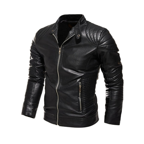 Men's Leather Jacket Solid Color Men's PU Leather Jacket Motorcycle Suit New Plus-Colour Optional Men's Jacket