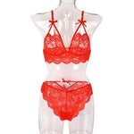 Lace transparent suspender three-point sexy lingerie